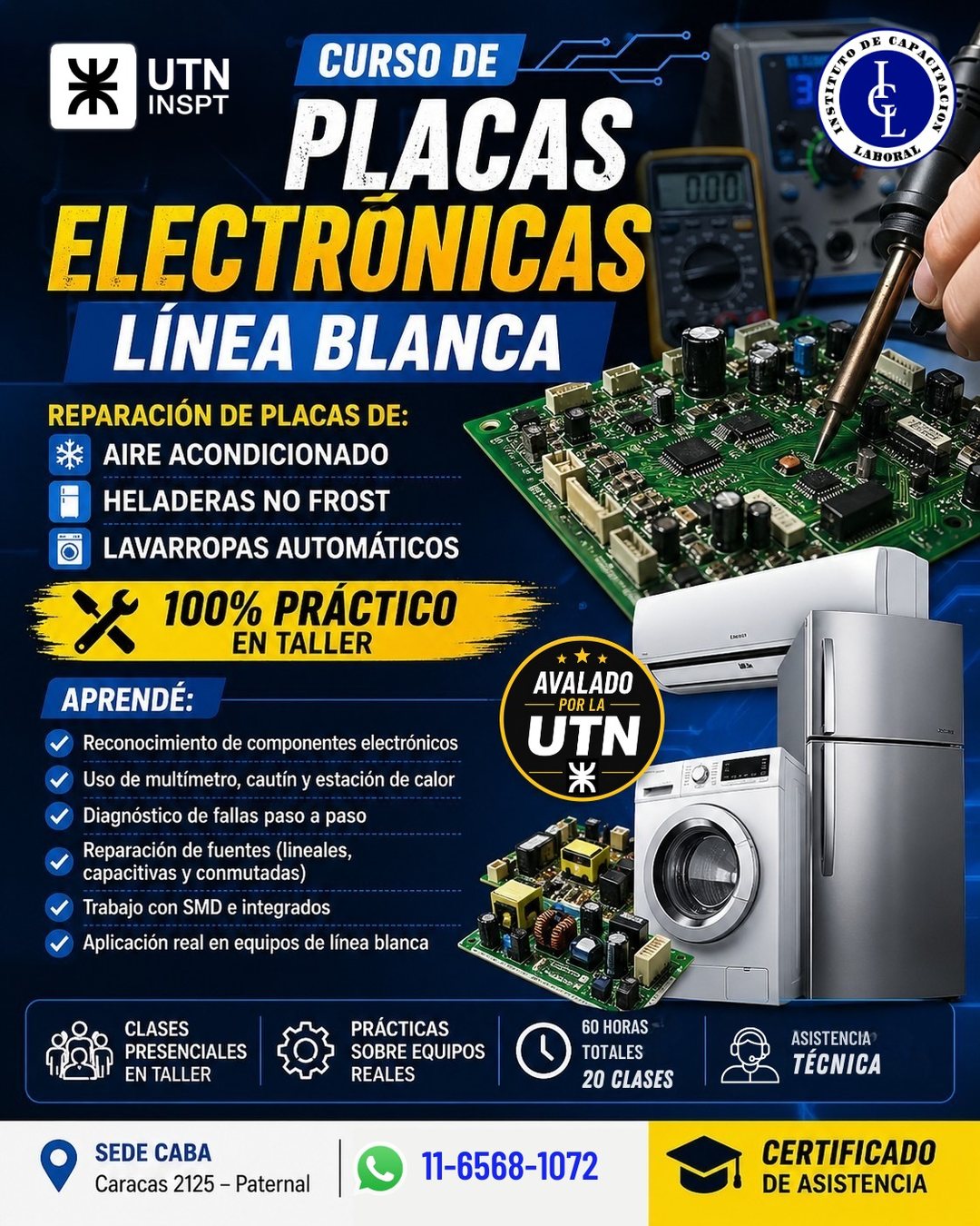 Afiche del Curso de Reparación de Placas Electrónicas de Línea Blanca